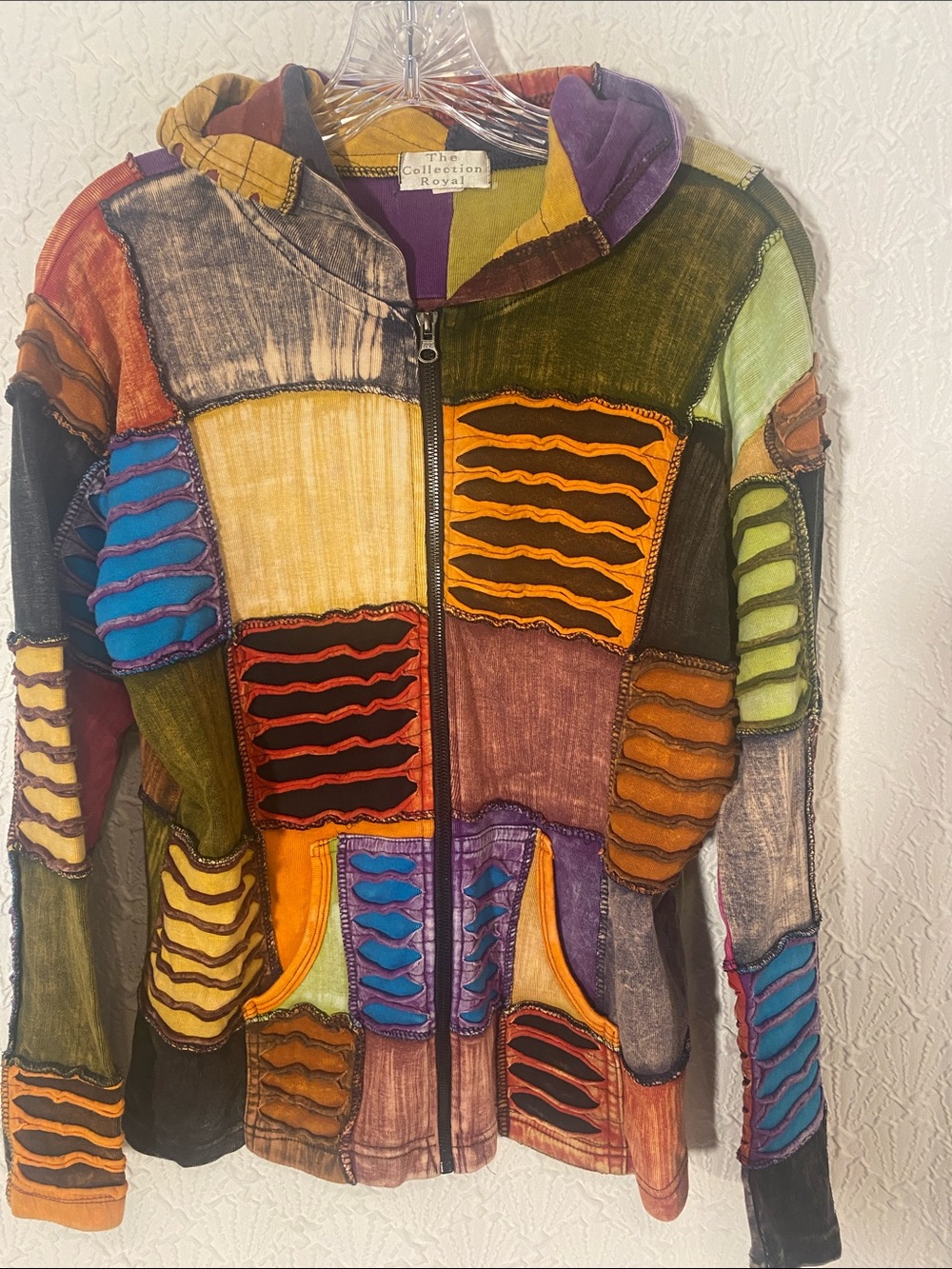 Bohemian Streetwear Multicolor Patchwork Zip Hoodie Jacket Statement maker
